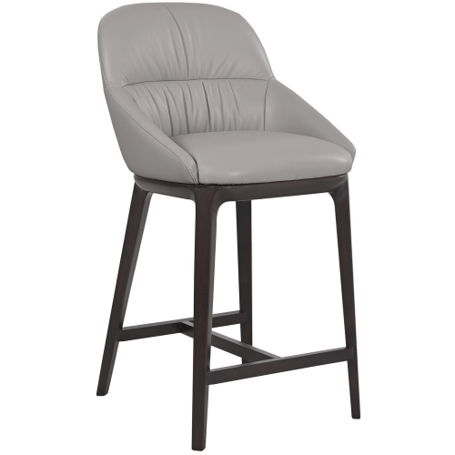 Yono Counter Stool in Grey Leather & Dark Wood (Set of 2)